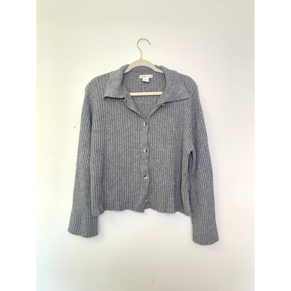 Cozy Ribbed Knit Button Front Oversize Cardigan Sweater Size Small Minimalist